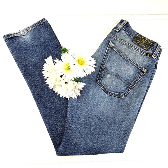 Lucky Brand Slim Straight Distressed Blue Jeans - Picture 1 of 10